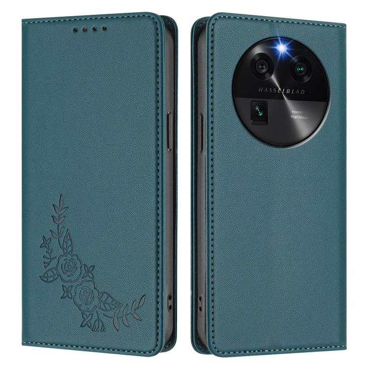 For OPPO Find X6 Peony Embossed Magnetic RFID Vegan Leather Phone Case
