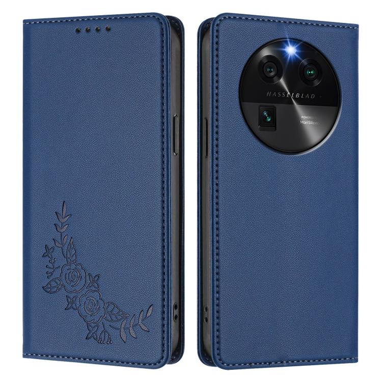 For OPPO Find X6 Peony Embossed Magnetic RFID Vegan Leather Phone Case