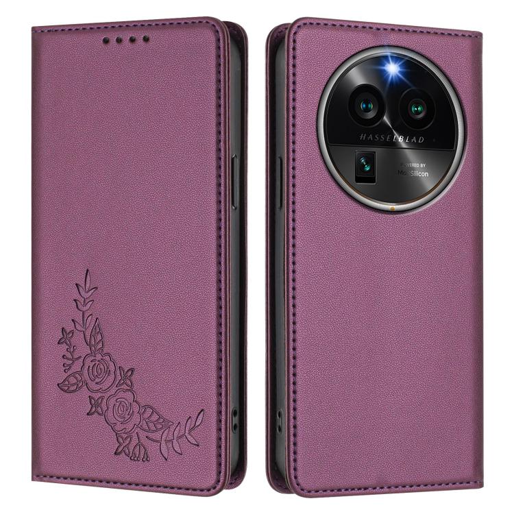 For OPPO Find X6 Pro Peony Embossed Magnetic RFID Vegan Leather Phone Case