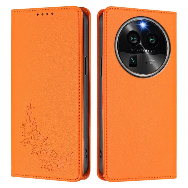 For OPPO Find X6 Pro Peony Embossed Magnetic RFID Vegan Leather Phone Case
