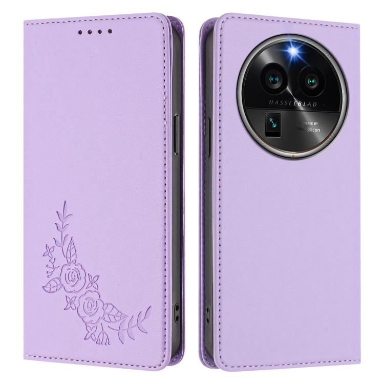 For OPPO Find X6 Pro Peony Embossed Magnetic RFID Vegan Leather Phone Case