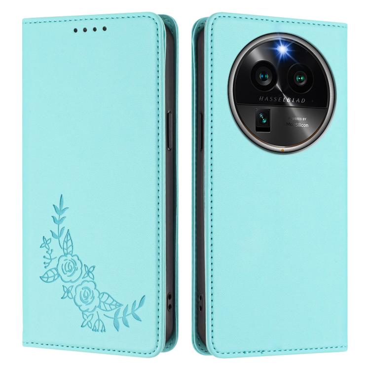 For OPPO Find X6 Pro Peony Embossed Magnetic RFID Vegan Leather Phone Case