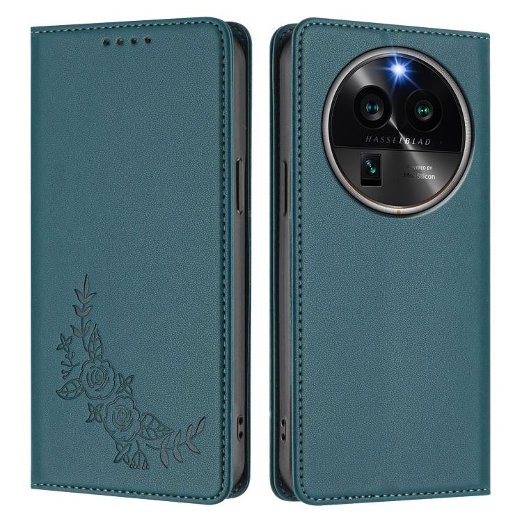 For OPPO Find X6 Pro Peony Embossed Magnetic RFID Vegan Leather Phone Case