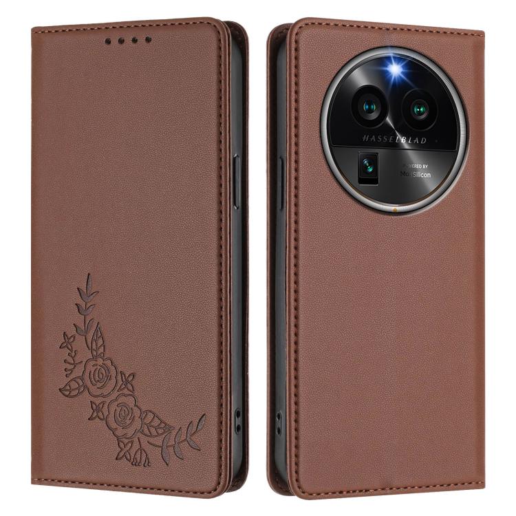 For OPPO Find X6 Pro Peony Embossed Magnetic RFID Vegan Leather Phone Case