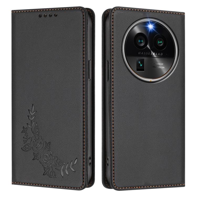 For OPPO Find X6 Pro Peony Embossed Magnetic RFID Vegan Leather Phone Case