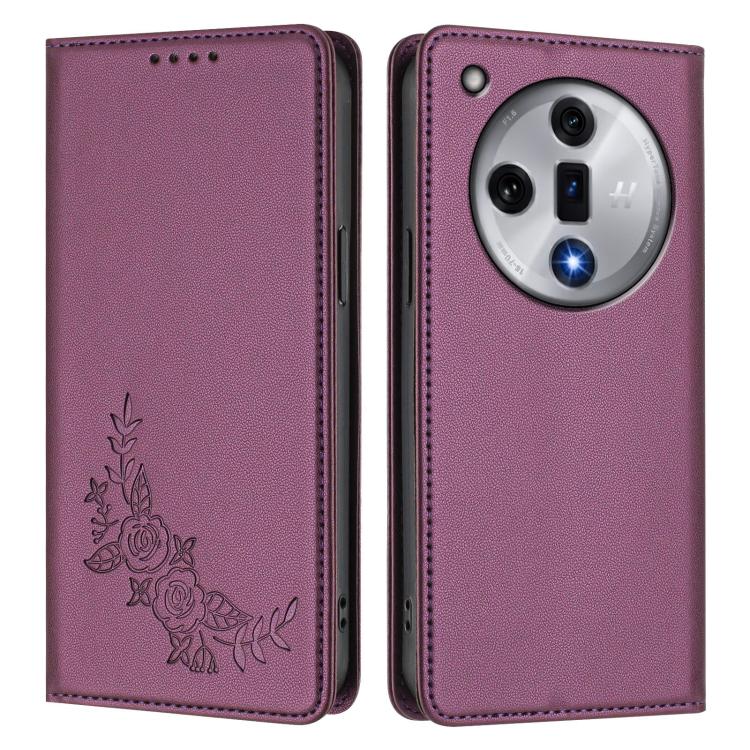 For OPPO Find X7 Peony Embossed Magnetic RFID Vegan Leather Phone Case