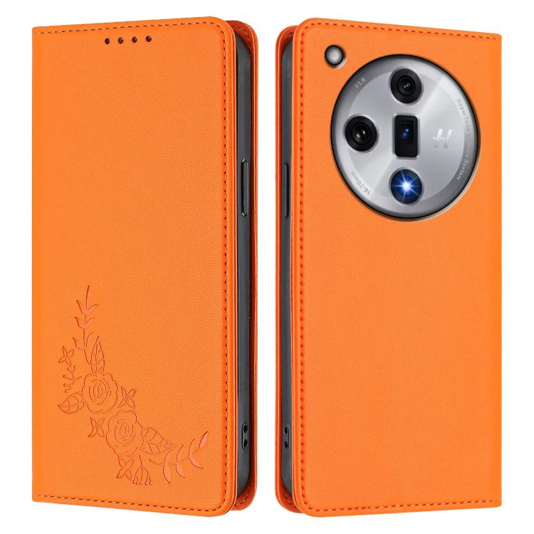 For OPPO Find X7 Peony Embossed Magnetic RFID Vegan Leather Phone Case