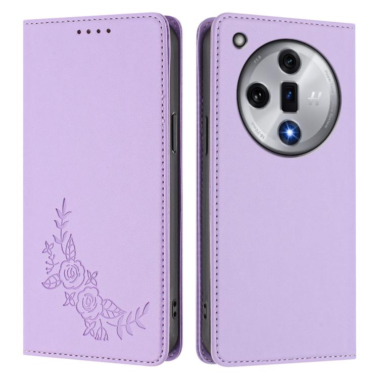 For OPPO Find X7 Peony Embossed Magnetic RFID Vegan Leather Phone Case