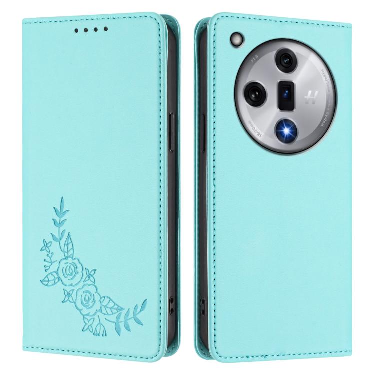 For OPPO Find X7 Peony Embossed Magnetic RFID Vegan Leather Phone Case