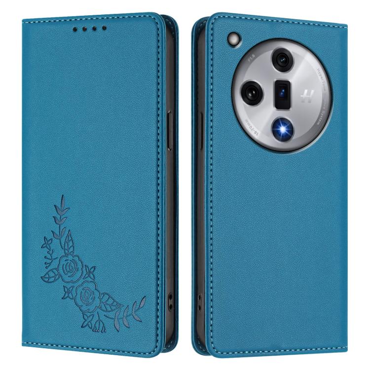 For OPPO Find X7 Peony Embossed Magnetic RFID Vegan Leather Phone Case