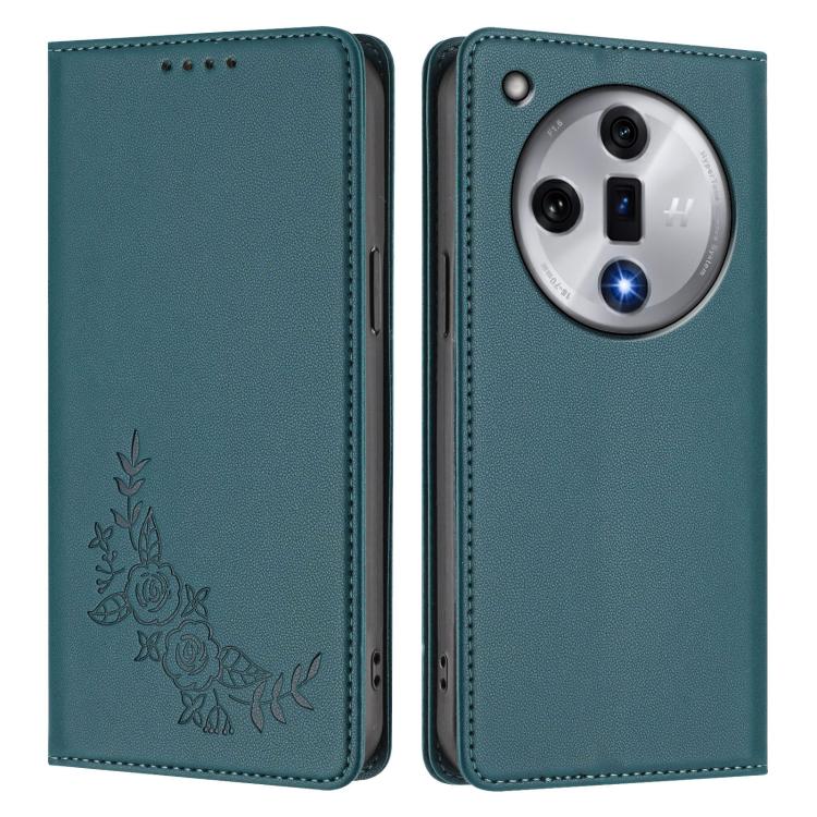 For OPPO Find X7 Peony Embossed Magnetic RFID Vegan Leather Phone Case