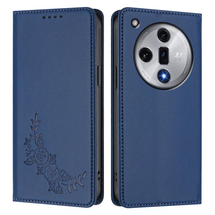 For OPPO Find X7 Peony Embossed Magnetic RFID Vegan Leather Phone Case