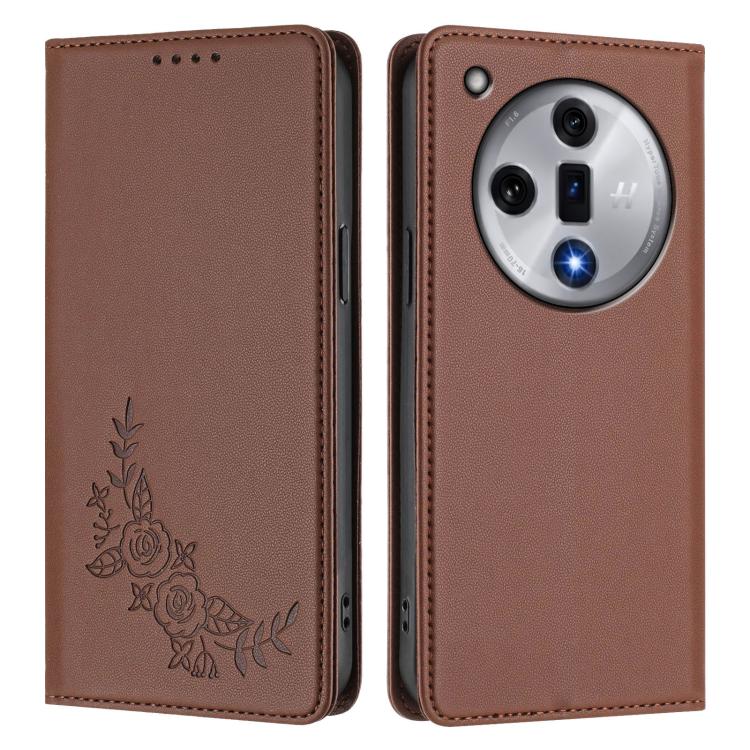For OPPO Find X7 Peony Embossed Magnetic RFID Vegan Leather Phone Case