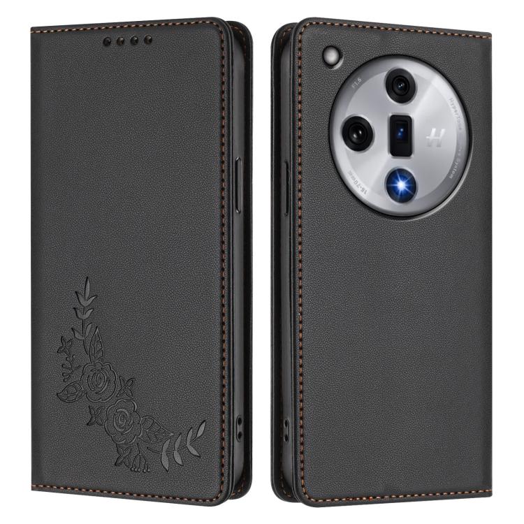 For OPPO Find X7 Peony Embossed Magnetic RFID Vegan Leather Phone Case