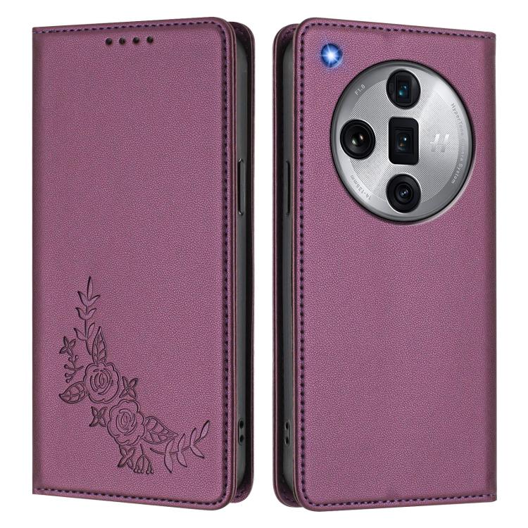For OPPO Find X7 Ultra Peony Embossed Magnetic RFID Vegan Leather Phone Case