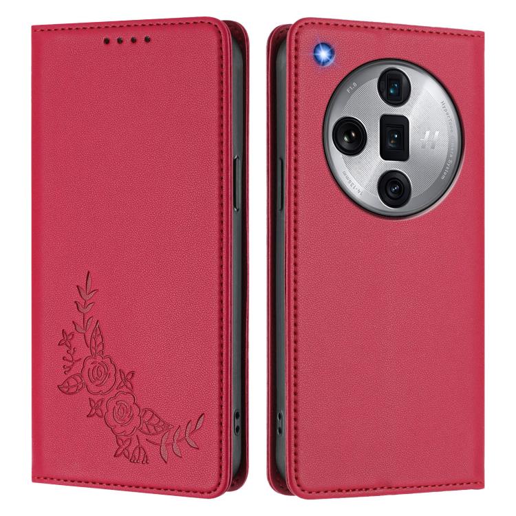 For OPPO Find X7 Ultra Peony Embossed Magnetic RFID Vegan Leather Phone Case
