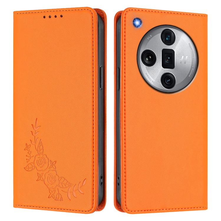 For OPPO Find X7 Ultra Peony Embossed Magnetic RFID Vegan Leather Phone Case