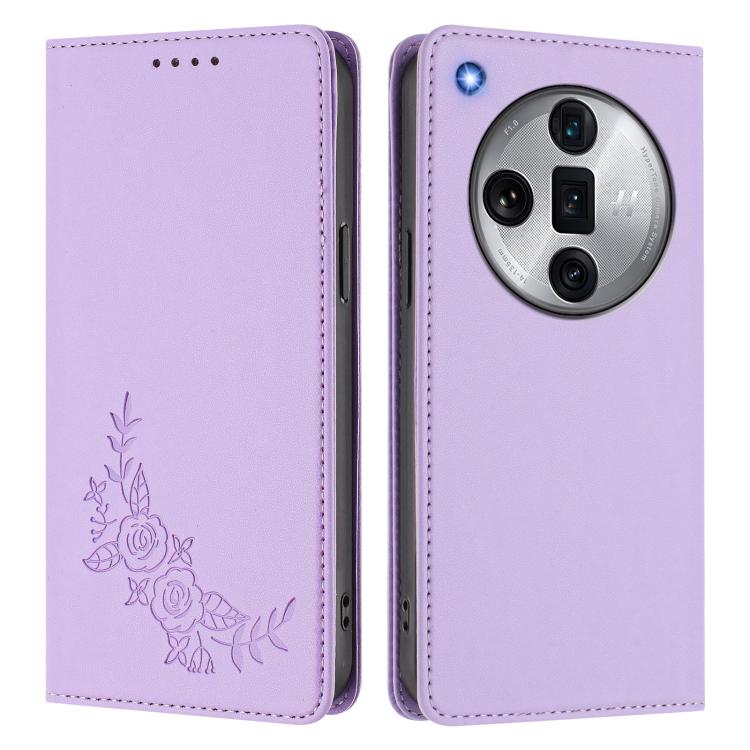 For OPPO Find X7 Ultra Peony Embossed Magnetic RFID Vegan Leather Phone Case