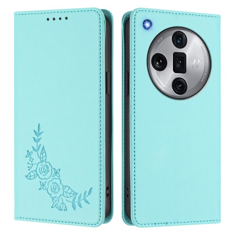 For OPPO Find X7 Ultra Peony Embossed Magnetic RFID Vegan Leather Phone Case