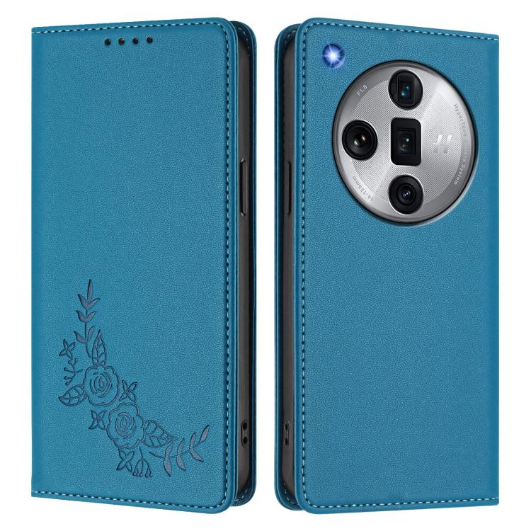 For OPPO Find X7 Ultra Peony Embossed Magnetic RFID Vegan Leather Phone Case