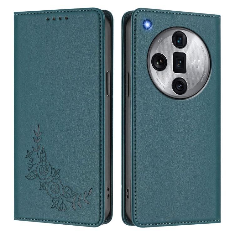 For OPPO Find X7 Ultra Peony Embossed Magnetic RFID Vegan Leather Phone Case