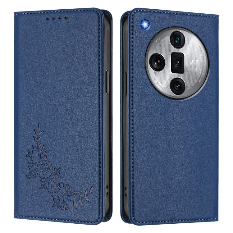 For OPPO Find X7 Ultra Peony Embossed Magnetic RFID Vegan Leather Phone Case