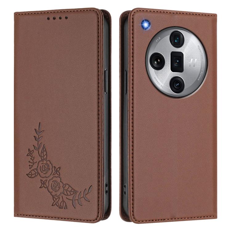 For OPPO Find X7 Ultra Peony Embossed Magnetic RFID Vegan Leather Phone Case