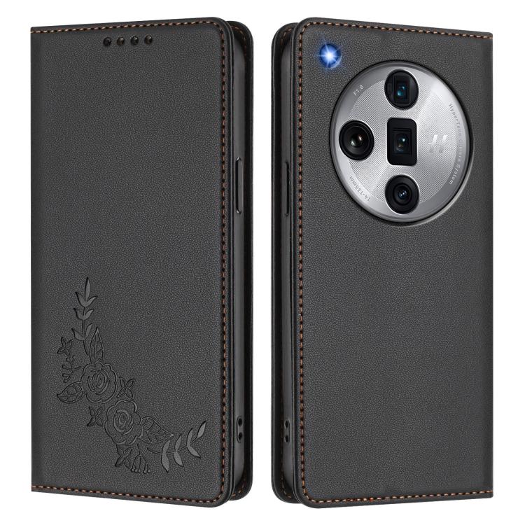 For OPPO Find X7 Ultra Peony Embossed Magnetic RFID Vegan Leather Phone Case