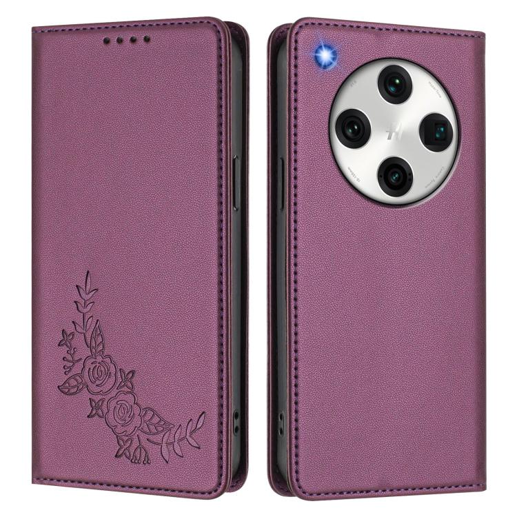 For OPPO Find X8 Pro Peony Embossed Magnetic RFID Vegan Leather Phone Case