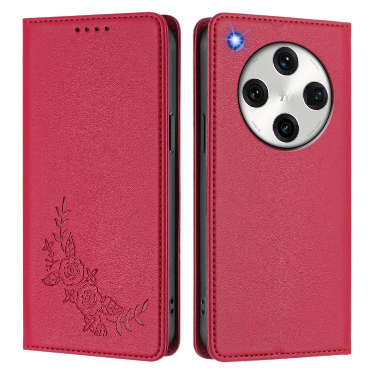 For OPPO Find X8 Pro Peony Embossed Magnetic RFID Vegan Leather Phone Case