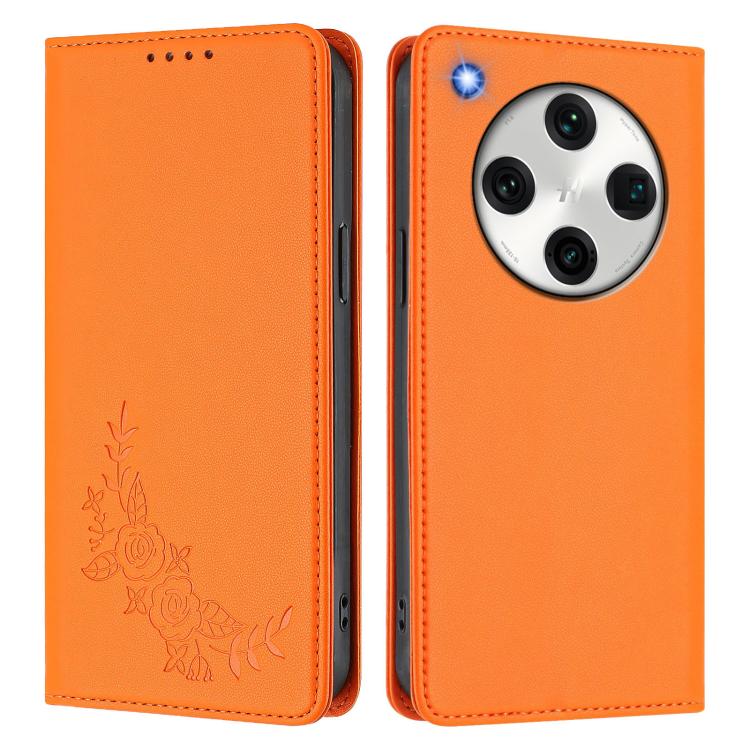 For OPPO Find X8 Pro Peony Embossed Magnetic RFID Vegan Leather Phone Case