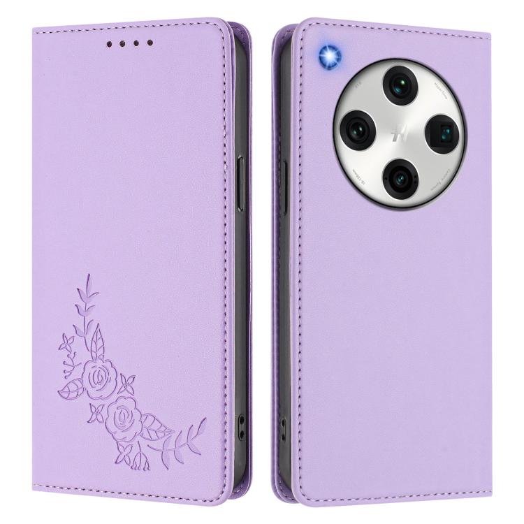 For OPPO Find X8 Pro Peony Embossed Magnetic RFID Vegan Leather Phone Case
