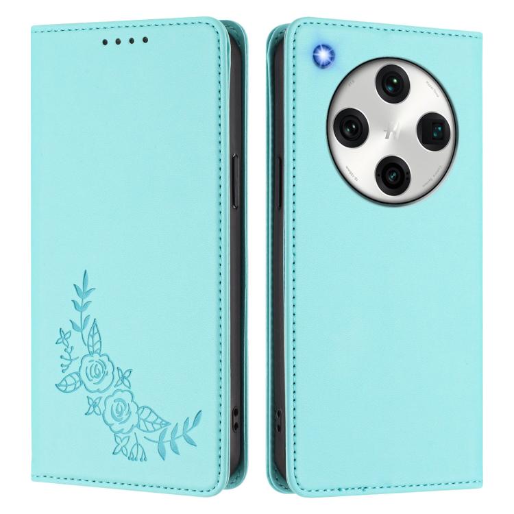 For OPPO Find X8 Pro Peony Embossed Magnetic RFID Vegan Leather Phone Case