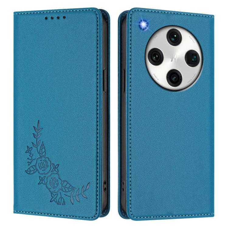 For OPPO Find X8 Pro Peony Embossed Magnetic RFID Vegan Leather Phone Case