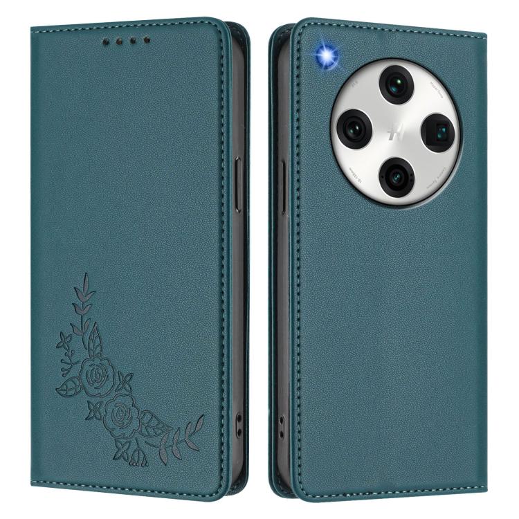 For OPPO Find X8 Pro Peony Embossed Magnetic RFID Vegan Leather Phone Case