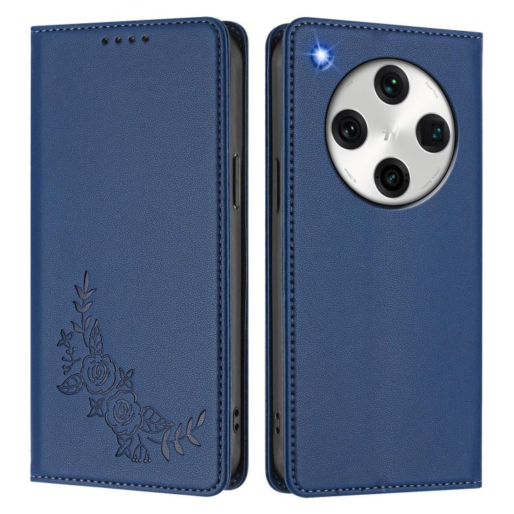 For OPPO Find X8 Pro Peony Embossed Magnetic RFID Vegan Leather Phone Case