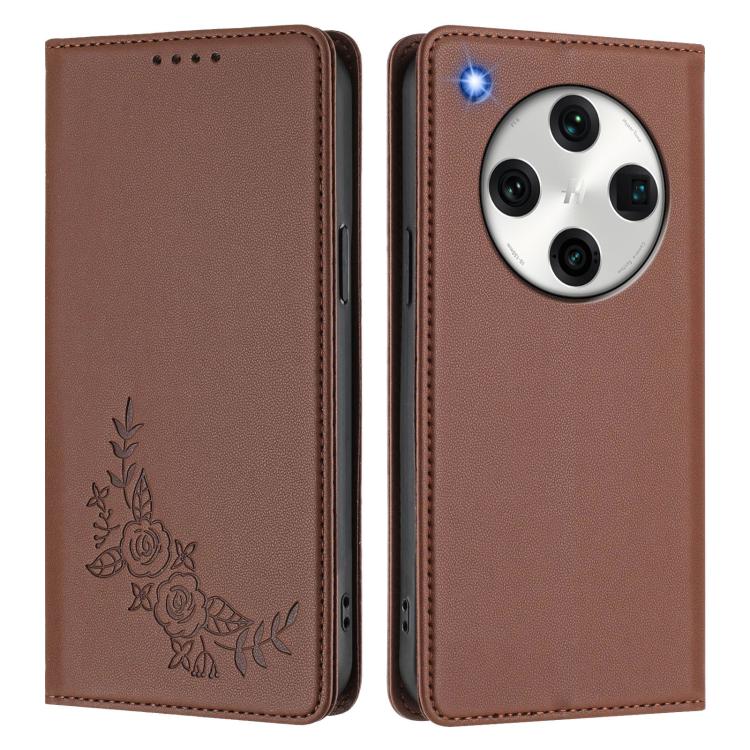 For OPPO Find X8 Pro Peony Embossed Magnetic RFID Vegan Leather Phone Case