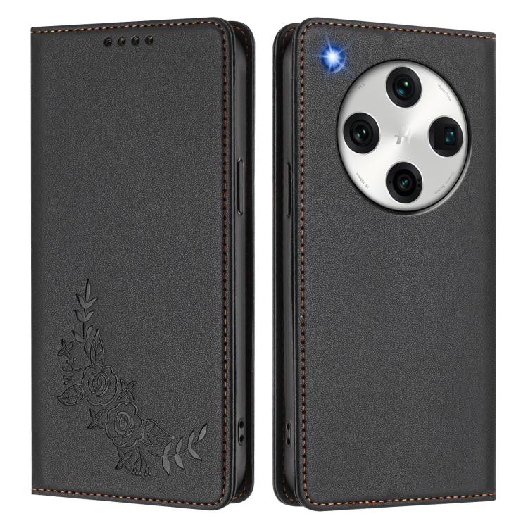 For OPPO Find X8 Pro Peony Embossed Magnetic RFID Vegan Leather Phone Case