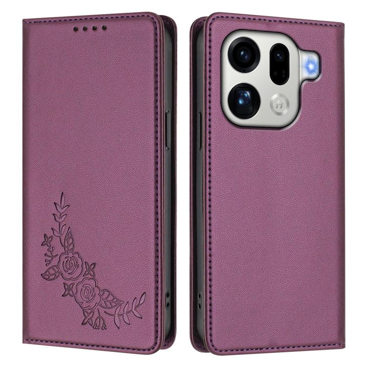 For OPPO Find X9 Pro Peony Embossed Magnetic RFID Vegan Leather Phone Case