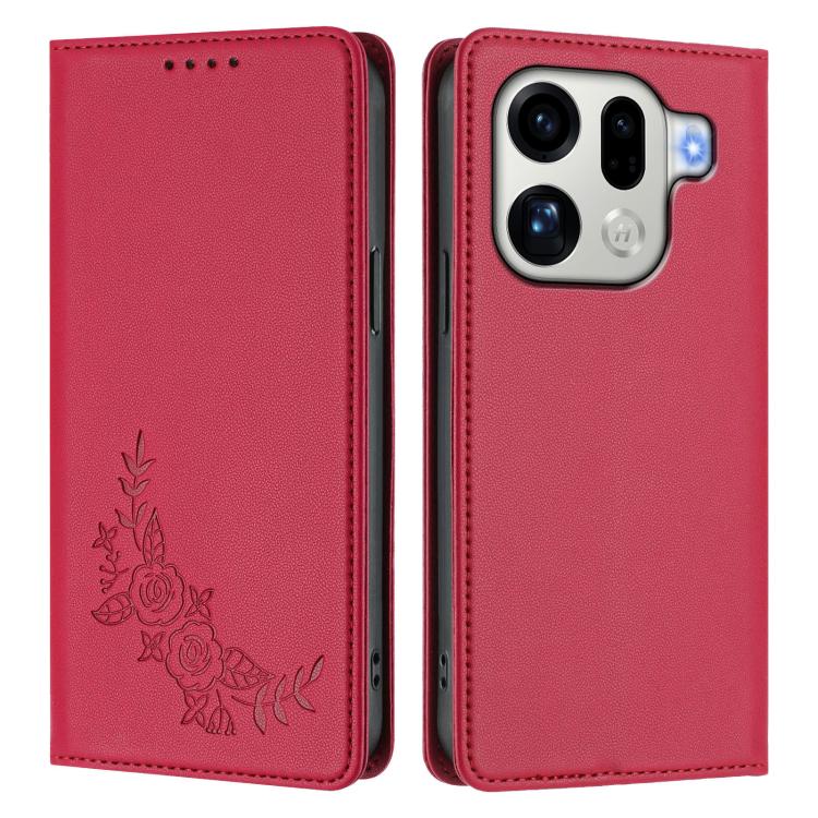 For OPPO Find X9 Pro Peony Embossed Magnetic RFID Vegan Leather Phone Case