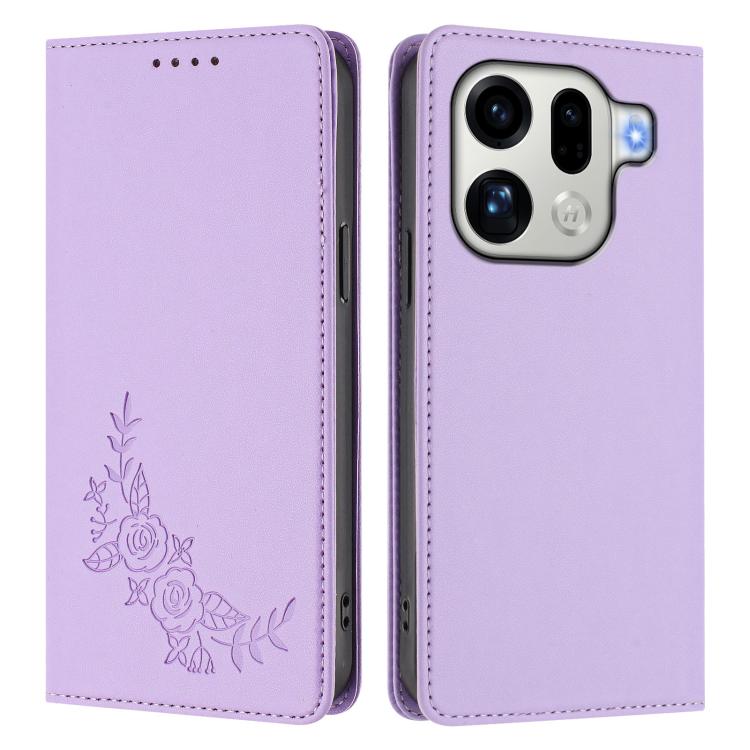 For OPPO Find X9 Pro Peony Embossed Magnetic RFID Vegan Leather Phone Case