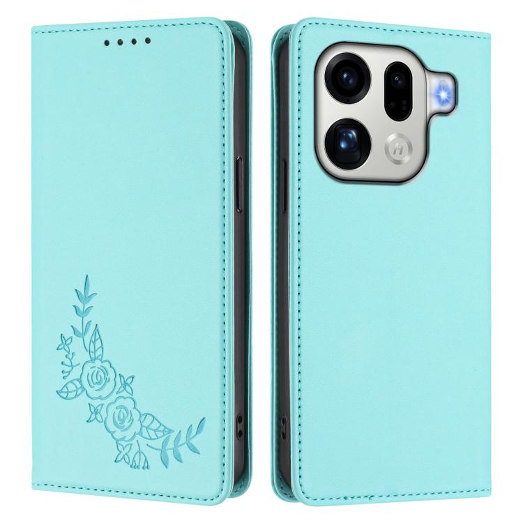 For OPPO Find X9 Pro Peony Embossed Magnetic RFID Vegan Leather Phone Case