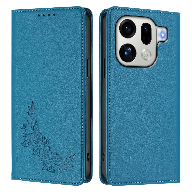 For OPPO Find X9 Pro Peony Embossed Magnetic RFID Vegan Leather Phone Case