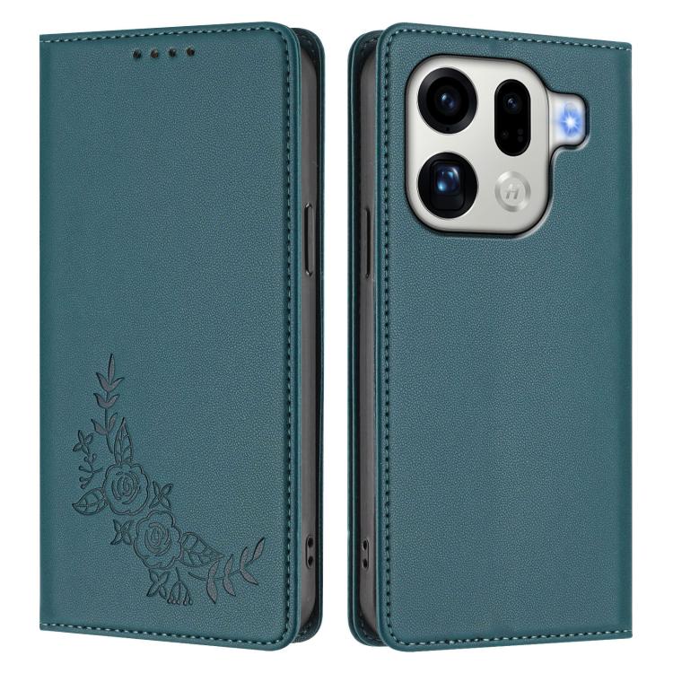 For OPPO Find X9 Pro Peony Embossed Magnetic RFID Vegan Leather Phone Case
