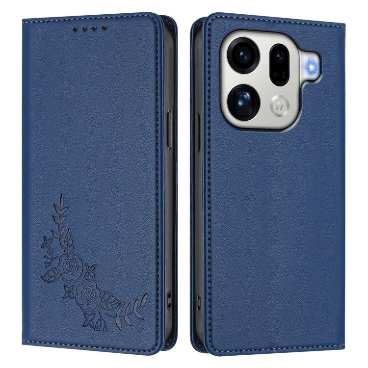 For OPPO Find X9 Pro Peony Embossed Magnetic RFID Vegan Leather Phone Case