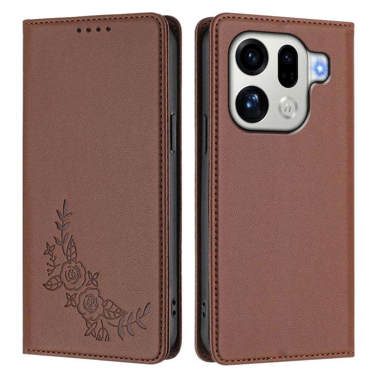 For OPPO Find X9 Pro Peony Embossed Magnetic RFID Vegan Leather Phone Case
