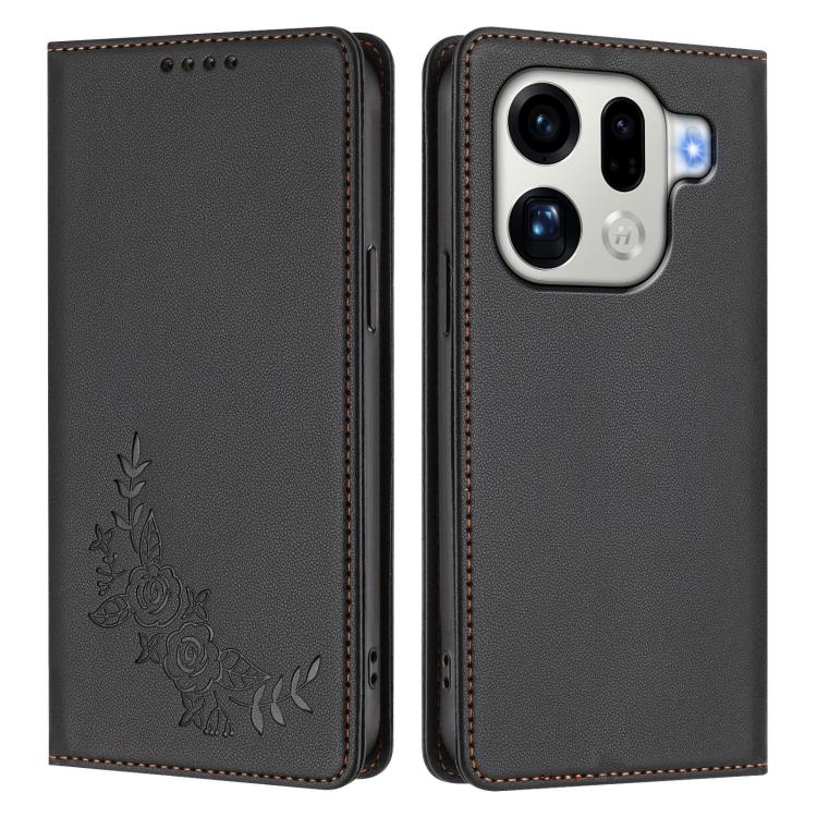 For OPPO Find X9 Pro Peony Embossed Magnetic RFID Vegan Leather Phone Case