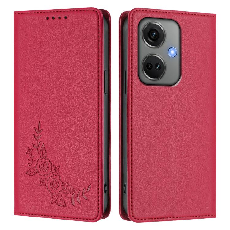 For OPPO K11 Peony Embossed Magnetic RFID Vegan Leather Phone Case
