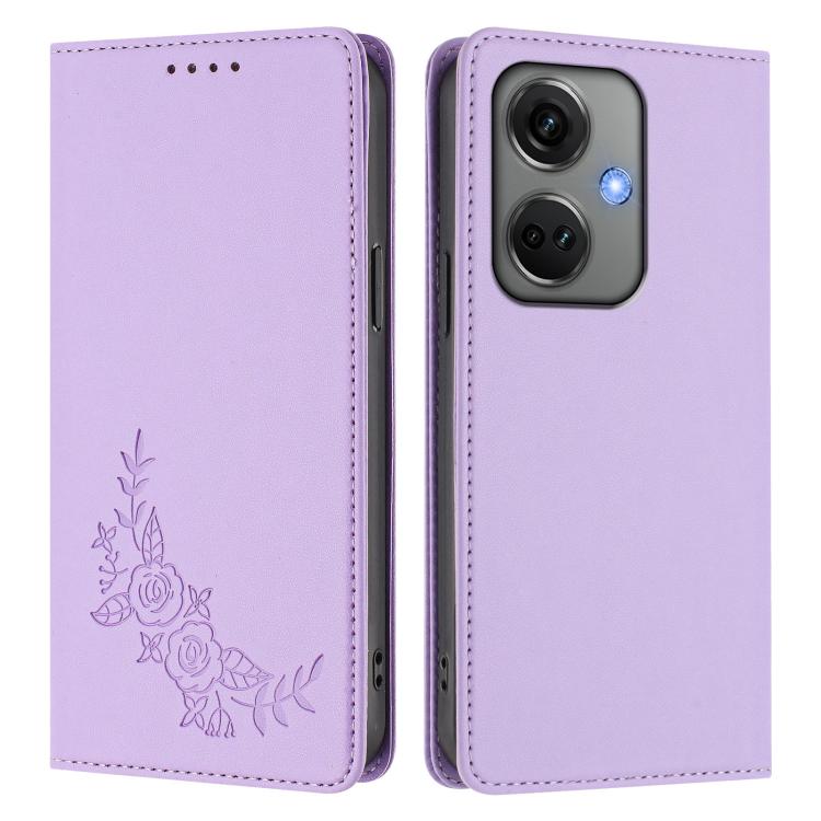 For OPPO K11 Peony Embossed Magnetic RFID Vegan Leather Phone Case