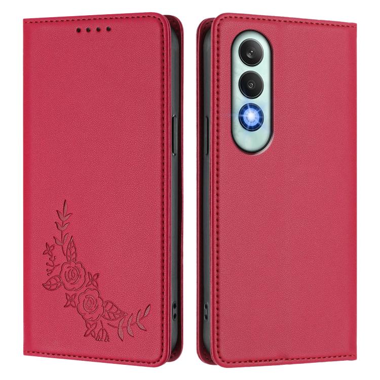 For OPPO K12 / K12 Plus Peony Embossed Magnetic RFID Vegan Leather Phone Case
